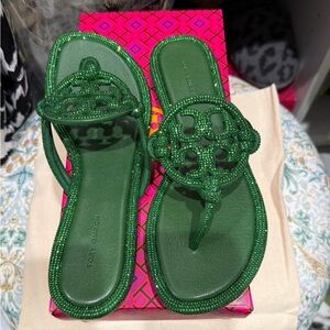 Tory Burch Emerald Beaded Sandals
